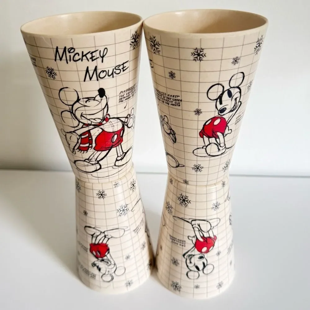 Disney Mickey Mouse Vintage Retro Cup Set Of 4 Collectible Kitchen Drinkware